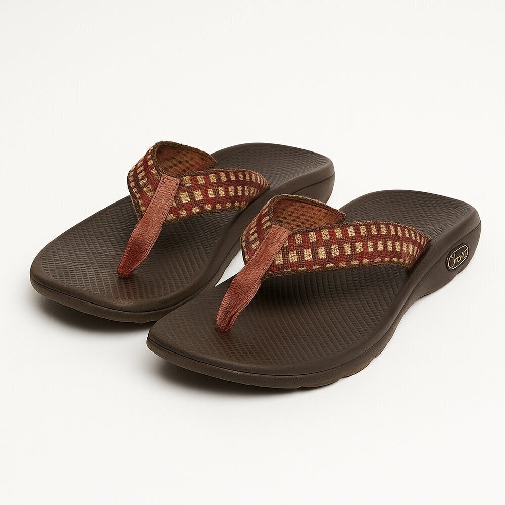 Chaco Flip EcoTread Sandals Woven Webbing Performance Outdoor Brown Red Women 6